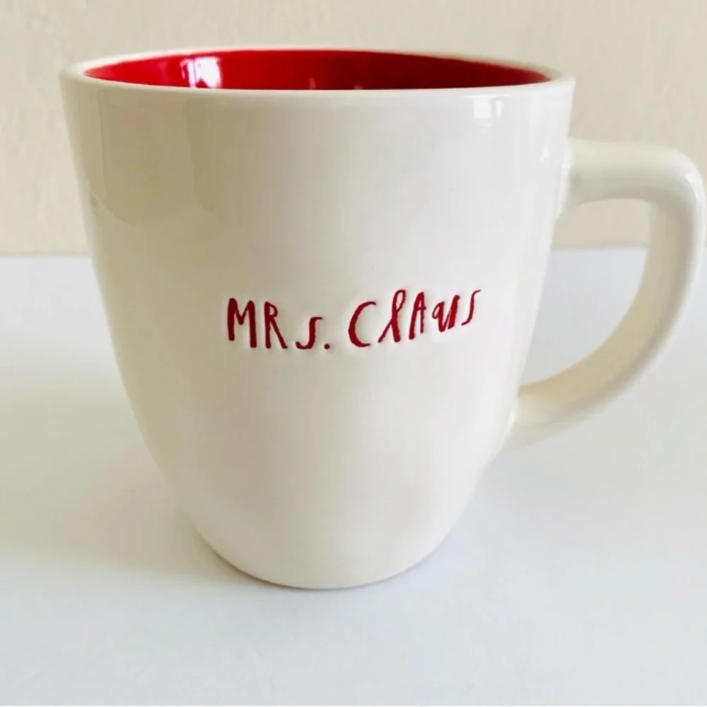 Rae Dunn MRS CLAUS Christmas Red Interior Magenta Mug Cup Novelty